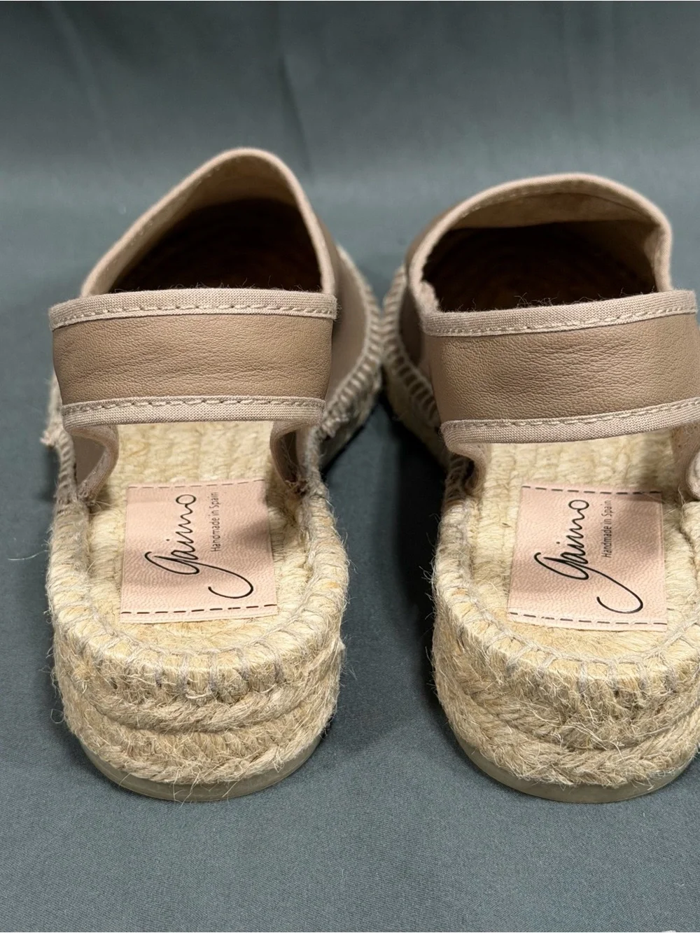 Gaimo Leather Slingback Espadrilles Low Wedge Handmade Spain Taupe EU36 US 5.5 6